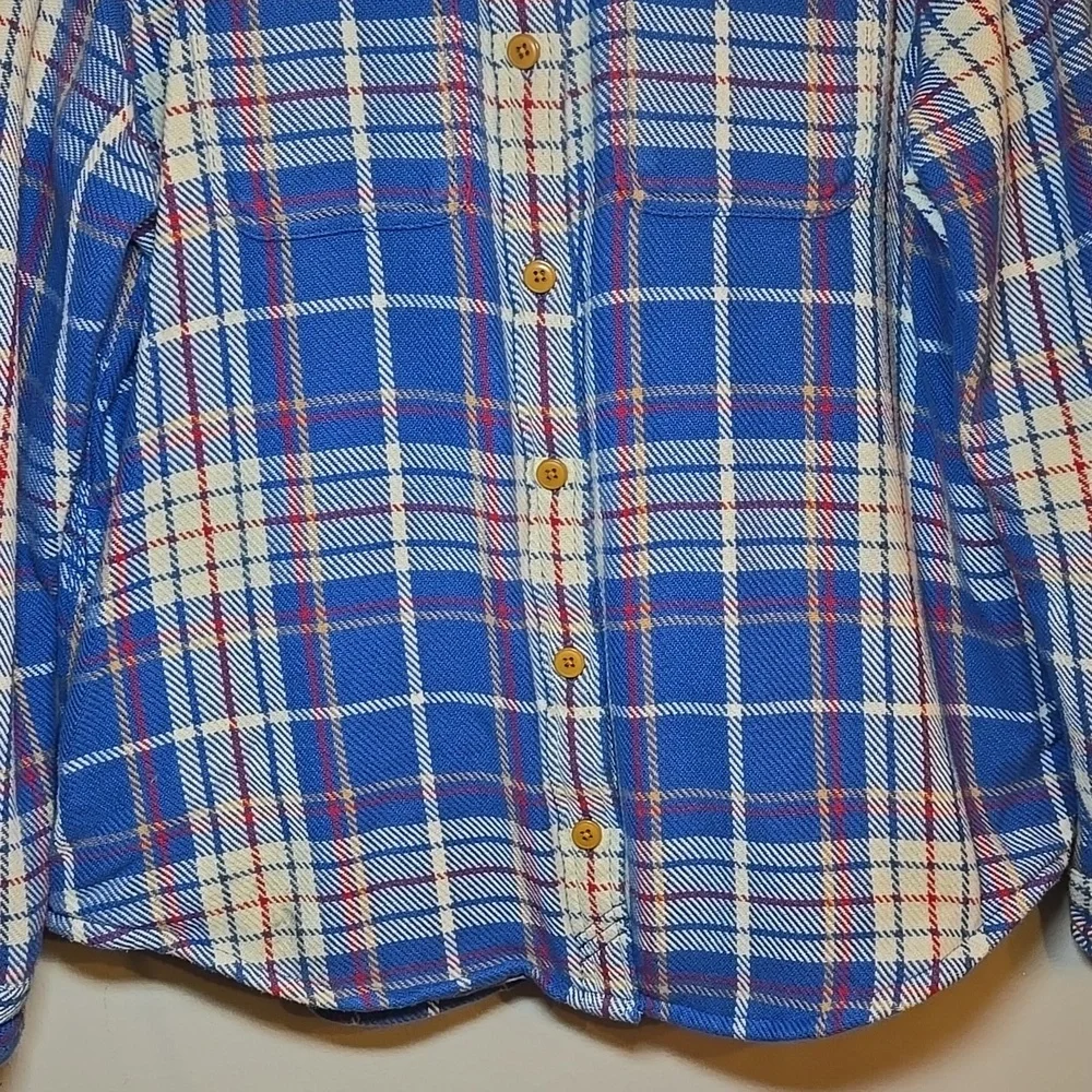 L.L. Bean Blue Plaid Button Front Knit Cotton Pocket Shirt Shacket NWOT